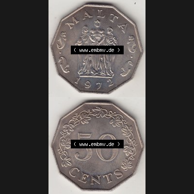 Bildmaterial Münzensatz / KMS 1972 aus Malta 1972-1981, 50 Cent 1972-1, MALTA 50 CENTS. Vorderseite und Rückseite als vertikales untereinander zusammengefügte Bilder... Sammlung