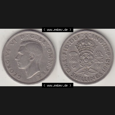 Alte Münzen Großbritannien Umlaufmünze 1947-1948, 2 Schilling-Florin, Two Shillings, 1948-7, George VI, GEORGIVS VI D G BR OMN REX, FID DEF IND IMP,... Sammlung