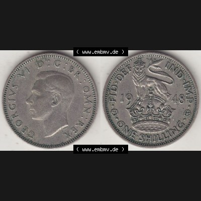 Alte Münzen Großbritannien Umlaufmünze 1949-1951, 1 One Schilling - Shilling, 1948-2 Stehender Löwe auf Krone. Vorderseite und Rückseite horizontal auf einen... Sammlung