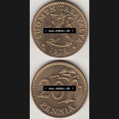 Alte Münzen KMS Finnland, Kursmünzensatz 1978 in Stempelglanz 1963-1990, 20 Penny, 1978-1. Digitales Bild / Bildmaterial für IPhone und Mobil-Geräte mit... Sammlung