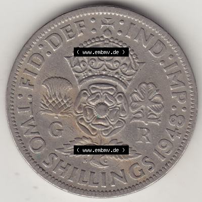 Alte Münzen Großbritannien Umlaufmünze 1947-1948, 2 Schilling-Florin, Two Shillings, 1948-6, George VI, GEORGIVS VI D G BR OMN REX, FID DEF IND IMP,... Sammlung