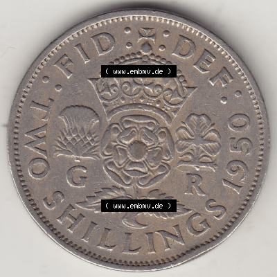 Alte Münzen Großbritannien Umlaufmünze 1949-1951, 2 Schilling, Shillings (Florin) 1950-1, George VI, GEORGIVS VI DG BR OMN REX, FID DEF TWO SHILLINGS.... Sammlung