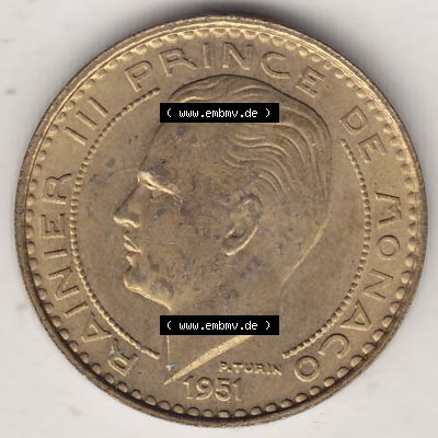 Alte Münzen Monaco Umlaufmünze Einzelansicht 1950-1951, 10 Franken - FRS, Francs, 1951-1, P. TURIN RAINIER III PRINCE DE MONACO, 10 FRS DEO JUVANTE.... Sammlung