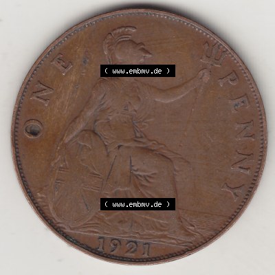 Alte Münzen Großbritannien Umlaufmünze 1911-1926, 1 Penny, One Penny, 1921-1, B.M. GEORGIVS V DEI GRA BRITT OMN REX FID DEF IND IMP. Rückseite... Sammlung