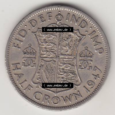 Alte Münzen Großbritannien Umlaufmünze 1947-1948, 1/2 Krone, Half Crown 1947-1, George VI, FID DEF IND IMP HALF CROWN. Rückseite der alten britischen... Sammlung