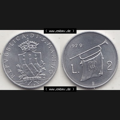 Bildmaterial Münzensatz / KMS 1979 aus San Marino 1979-1979, 2 Lire, J. V. LIBERTAS REPVBBLICA DI S. MARINO, 1979 L.2. Vorderseite und Rückseite... Sammlung