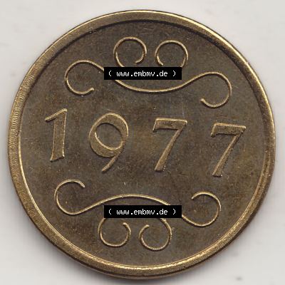 Alte Münzen KMS Niederlande, Kursmünzensatz 1977, 1977-1977, Medaille aus Kursmünzensatz 1977. Rückseite mit Wert-Zahl bzw. Nennwert einer Münze... Sammlung