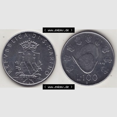 Bildmaterial Münzensatz / KMS 1979 aus San Marino 1979-1979, 100 Lire, J.P. LIBERTAS REPVBBLICA DI S. MARINO L.100. Vorderseite und Rückseite... Sammlung
