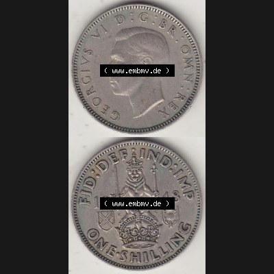Alte Münzen Großbritannien Umlaufmünze 1947-1948, 2 Schilling - One Shillings 1948-3 Sitzender Löwe auf Krone. Vorderseite und Rückseite vertikal untereinander auf... Sammlung