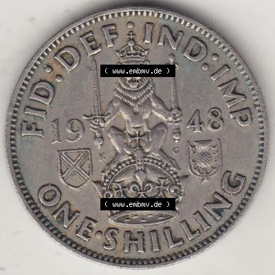 Alte Münzen Großbritannien Umlaufmünze 1947-1948, 2 Schilling - One Shillings 1948-3 Sitzender Löwe auf Krone. Rückseite der alten britischen Münze aus Großbritannien... Sammlung
