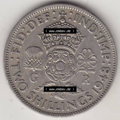 Alte Münzen Großbritannien Umlaufmünze 1947-1948, 2 Schilling-Florin, Two Shillings, 1948-1, George VI, GEORGIVS VI D G BR OMN REX, FID DEF IND IMP,... Sammlung
