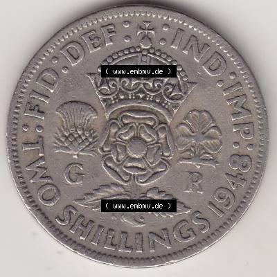 Alte Münzen Großbritannien Umlaufmünze 1947-1948, 2 Schilling-Florin, Two Shillings, 1948-8, George VI, GEORGIVS VI D G BR OMN REX, FID DEF IND IMP,... Sammlung