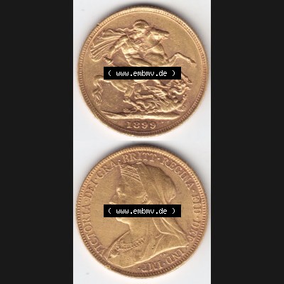 Alte Goldmünzen Großbritannien Gold-Münze 1893-1901, 1 Pfund Sovereign 1899. Vorderseite und Rückseite horizontal auf einen digitalen Bild der alten britischen Goldmünze... Sammlung