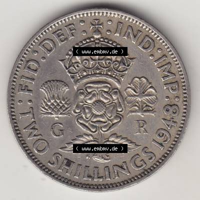 Alte Münzen Großbritannien Umlaufmünze 1947-1948, 2 Schilling-Florin, Two Shillings, 1948-4, George VI, GEORGIVS VI D G BR OMN REX, FID DEF IND IMP,... Sammlung