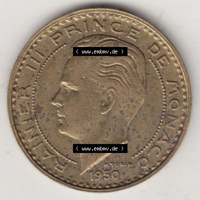 Alte Münzen Monaco Umlaufmünze Einzelansicht 1950-1951, 20 Franken - FRS, Francs, 1950-1, P. TURIN RAINIER III PRINCE DE MONACO, 20 FRS DEO JUVANTE.... Sammlung
