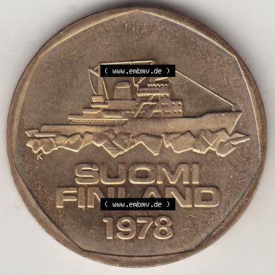 Alte Münzen KMS Finnland, Kursmünzensatz 1978 in Stempelglanz 1972-1978, 5 finnische Mark, Markkaa, 1978-1. Vorderseite einer Münze aus offiziellen KMS /... Sammlung