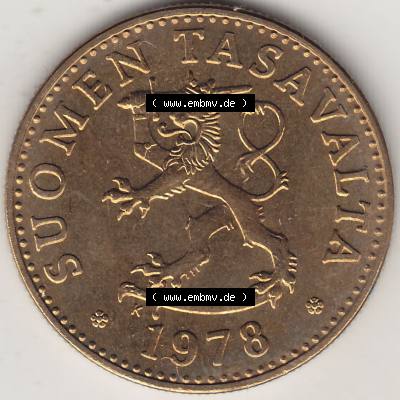 Alte Münzen KMS Finnland, Kursmünzensatz 1978 in Stempelglanz 1963-1990, 50 Penny 1978-1. Vorderseite einer Münze aus offiziellen KMS / Kursmünzen bzw.... Sammlung
