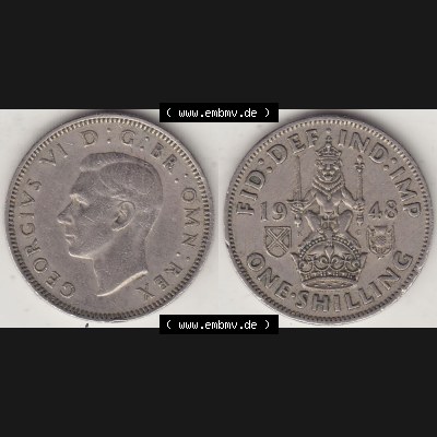 Alte Münzen Großbritannien Umlaufmünze 1949-1951, 1 One Schilling - Shilling, 1948-6 Stehender Löwe auf Krone. Vorderseite und Rückseite horizontal auf einen... Sammlung