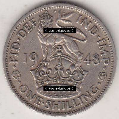 Alte Münzen Großbritannien Umlaufmünze 1949-1951, 1 One Schilling - Shilling, 1948-5 Stehender Löwe auf Krone. Rückseite der alten britischen Münze aus... Sammlung