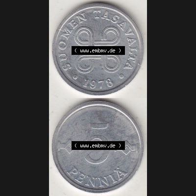 Alte Münzen KMS Finnland, Kursmünzensatz 1978 in Stempelglanz 1977-1990, 5 Penny, 1978-1. Digitales Bild / Bildmaterial für IPhone und Mobil-Geräte mit... Sammlung