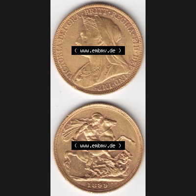 Alte Goldmünzen Großbritannien Gold-Münze 1893-1901, 1 Pfund Sovereign 1899. Vorderseite und Rückseite vertikal untereinander auf einen digitalen Bild, für... Sammlung