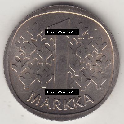 Alte Münzen KMS Finnland, Kursmünzensatz 1976 in Stempelglanz 1969-1993, 1 Finnische Mark, Markka 1976-1, SUOMEN TASAVALTA. Rückseite einer Münze aus... Sammlung