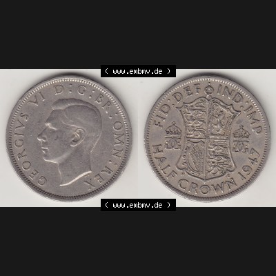 Alte Münzen Großbritannien Umlaufmünze 1947-1948, 1/2 Krone, Half Crown 1947-1, George VI, FID DEF IND IMP HALF CROWN. Vorderseite und Rückseite... Sammlung