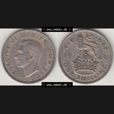Alte Münzen Großbritannien Umlaufmünze 1949-1951, 1 One Schilling - Shilling, 1949-2 Stehender Löwe auf Krone. Vorderseite und Rückseite horizontal auf einen... Sammlung