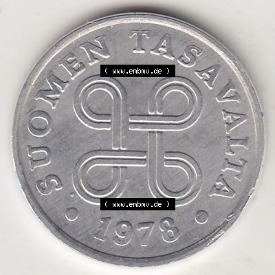 Alte Münzen KMS Finnland, Kursmünzensatz 1978 in Stempelglanz 1969-1979, 1 Penny, 1978-1. Vorderseite einer Münze aus offiziellen KMS / Kursmünzen bzw.... Sammlung