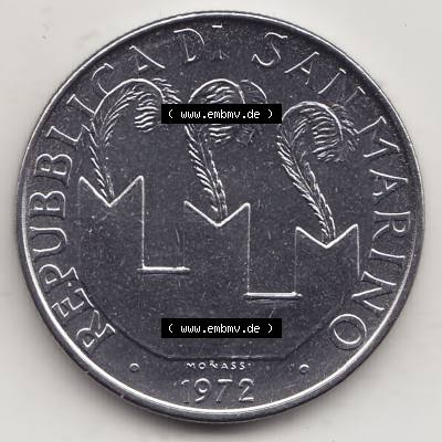 Bildmaterial Münzensatz / KMS 1972 aus San Marino 1972-1972, 50 Lire, 1972, MONASSI REPUBBLICA DI SAN MARINO 50 LIRE. Vorderseite einer Umlaufmünze aus 1972 REPUBBLICA... Sammlung