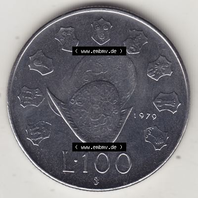 Bildmaterial Münzensatz / KMS 1979 aus San Marino 1979-1979, 100 Lire, J.P. LIBERTAS REPVBBLICA DI S. MARINO L.100. Rückseite als Einzelansicht... Sammlung