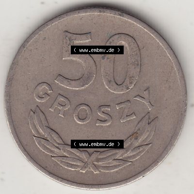 Münzen Polen KMS, Kursmünzensatz 1949-1949, Republik Polen 50 Groszy, Groschen, Kupfer 1949-1. Rückseite mit Wert-Zahl / Wert-Angabe einer polnischen Münzen... Sammlung