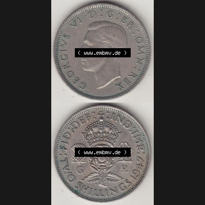 Alte Münzen Großbritannien Umlaufmünze 1947-1948, 2 Schilling-Florin, Two Shillings, 1947-1, George VI, GEORGIVS VI D G BR OMN REX, FID DEF IND IMP,... Sammlung