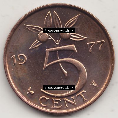 Alte Münzen KMS Niederlande, Kursmünzensatz 1977, 1950-1980, 5 Cent, 1977-1, JULIANA KONINGIN DER NEDERLANDEN. Rückseite mit Wert-Zahl bzw. Nennwert... Sammlung