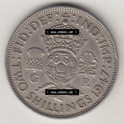 Alte Münzen Großbritannien Umlaufmünze 1947-1948, 2 Schilling-Florin, Two Shillings, 1947-4, George VI, GEORGIVS VI D G BR OMN REX, FID DEF IND IMP,... Sammlung