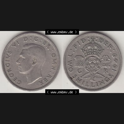 Alte Münzen Großbritannien Umlaufmünze 1949-1951, 2 Schilling, Shillings (Florin) 1949-2, George VI, GEORGIVS VI DG BR OMN REX, FID DEF TWO SHILLINGS.... Sammlung