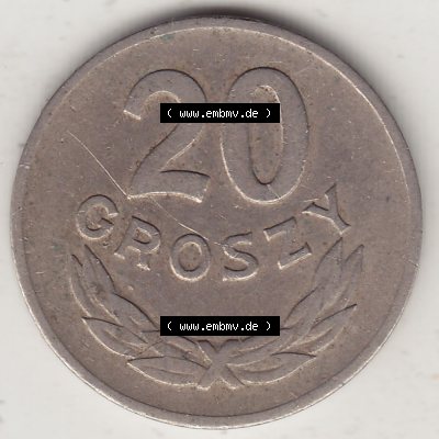 Münzen Polen KMS, Kursmünzensatz 1949-1949, Republik Polen 20 Groszy, Groschen, Kupfer 1949-1. Rückseite mit Wert-Zahl / Wert-Angabe einer polnischen Münzen... Sammlung