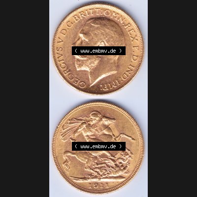 Alte Goldmünzen Großbritannien Gold-Münze 1911-1927, 1 Pfund Sovereign. Vorderseite und Rückseite vertikal untereinander auf einen digitalen Bild, für Mobile-Geräte,... Sammlung