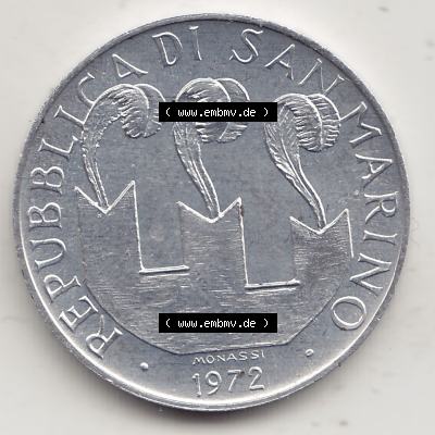 Bildmaterial Münzensatz / KMS 1972 aus San Marino 1972-1972, 10 Lire 1972, MONASSI REPUBBLICA DI SAN MARINO, 10 LIRE. Vorderseite einer Umlaufmünze aus 1972 REPUBBLICA... Sammlung