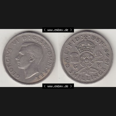 Alte Münzen Großbritannien Umlaufmünze 1947-1948, 2 Schilling-Florin, Two Shillings, 1949-3, George VI, GEORGIVS VI D G BR OMN REX, FID DEF IND IMP,... Sammlung
