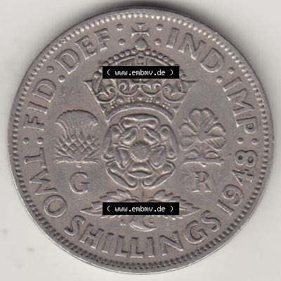 Alte Münzen Großbritannien Umlaufmünze 1947-1948, 2 Schilling-Florin, Two Shillings, 1948-7, George VI, GEORGIVS VI D G BR OMN REX, FID DEF IND IMP,... Sammlung