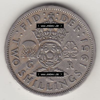 Alte Münzen Großbritannien Umlaufmünze 1949-1951, 2 Schilling, Shillings (Florin) 1951-3, George VI, GEORGIVS VI DG BR OMN REX, FID DEF TWO SHILLINGS.... Sammlung