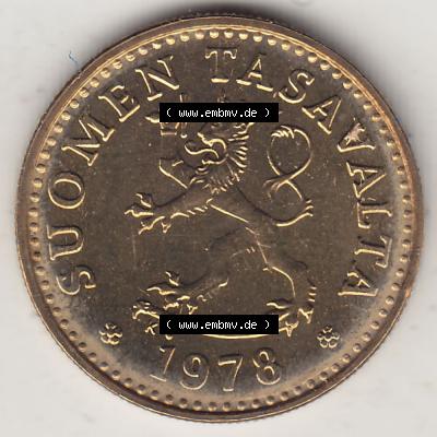 Alte Münzen KMS Finnland, Kursmünzensatz 1978 in Stempelglanz 1963-1982, 10 Penny, 1978-1. Vorderseite einer Münze aus offiziellen KMS / Kursmünzen bzw.... Sammlung