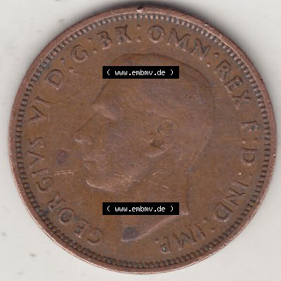 Alte Münzen Großbritannien Umlaufmünze 1937-1948, Half Penny, 1943-1, George VI, HALF PENNY HP, Segelschiff. Vorderseite der alten britischen Münze... Sammlung