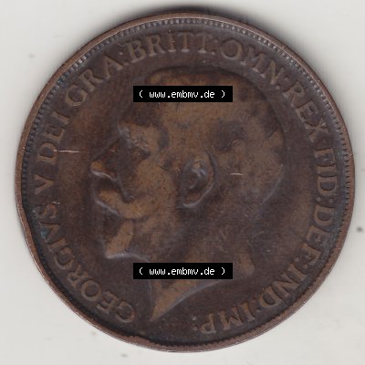 Alte Münzen Großbritannien Umlaufmünze 1911-1926, 1 Penny, One Penny, 1912-1, B.M. GEORGIVS V DEI GRA BRITT OMN REX FID DEF IND IMP. Vorderseite... Sammlung