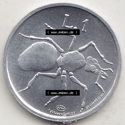 Bildmaterial Münzensatz / KMS 1974 aus San Marino 1974-1974, 1 Lire, 1 Lira, L.1 MINGUZZI MONASSI INC.. Rückseite als Einzelansicht einer Umlaufmünze... Sammlung