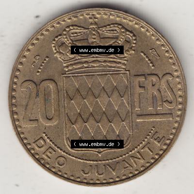 Alte Münzen Monaco Umlaufmünze Einzelansicht 1950-1951, 20 Franken - FRS, Francs, 1950-1, P. TURIN RAINIER III PRINCE DE MONACO, 20 FRS DEO JUVANTE.... Sammlung