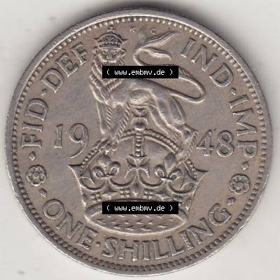 Alte Münzen Großbritannien Umlaufmünze 1949-1951, 1 One Schilling - Shilling, 1948-3 Stehender Löwe auf Krone. Rückseite der alten britischen Münze aus... Sammlung