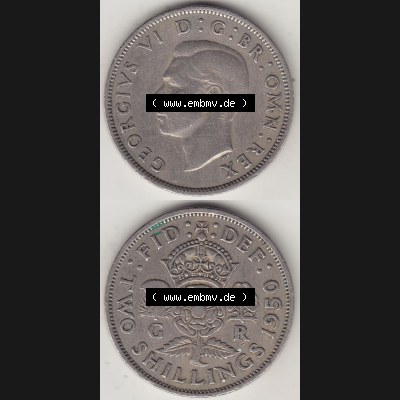 Alte Münzen Großbritannien Umlaufmünze 1949-1951, 2 Schilling, Shillings (Florin) 1950-2, George VI, GEORGIVS VI DG BR OMN REX, FID DEF TWO SHILLINGS.... Sammlung