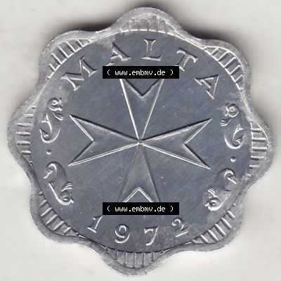 Bildmaterial Münzensatz / KMS 1972 aus Malta 1972-2007, 2 Mils 1972-1, MALTA 2 MILS. Vorderseite einer Umlaufmünze aus 1972 Malta, Münze aus offiziellen Kursmünzensatz... Sammlung